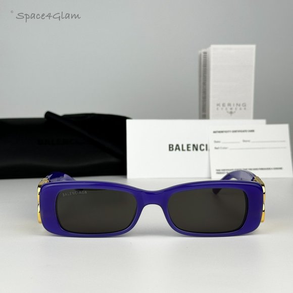 NEW Balenciaga BB0096S 004 Violet Gold Gray Rectangle Unisex Sunglasses - Picture 4 of 14